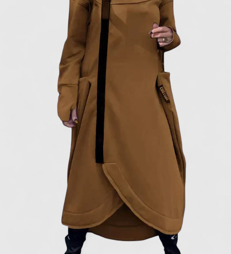 MARIE - Dlhý kabát s kapucňou a zipsom