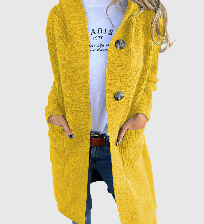 Gizel – Dlhý pletený kabát s kapucňou