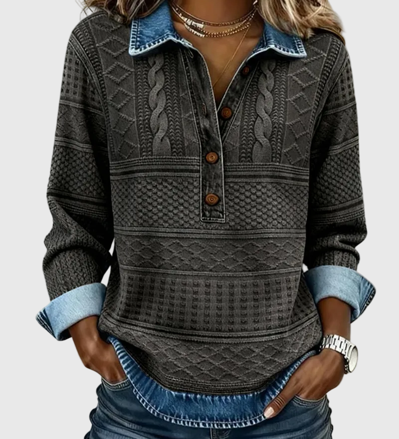 Dolores - Trendy Mikina s Polovičným Gombíkom a Golierom