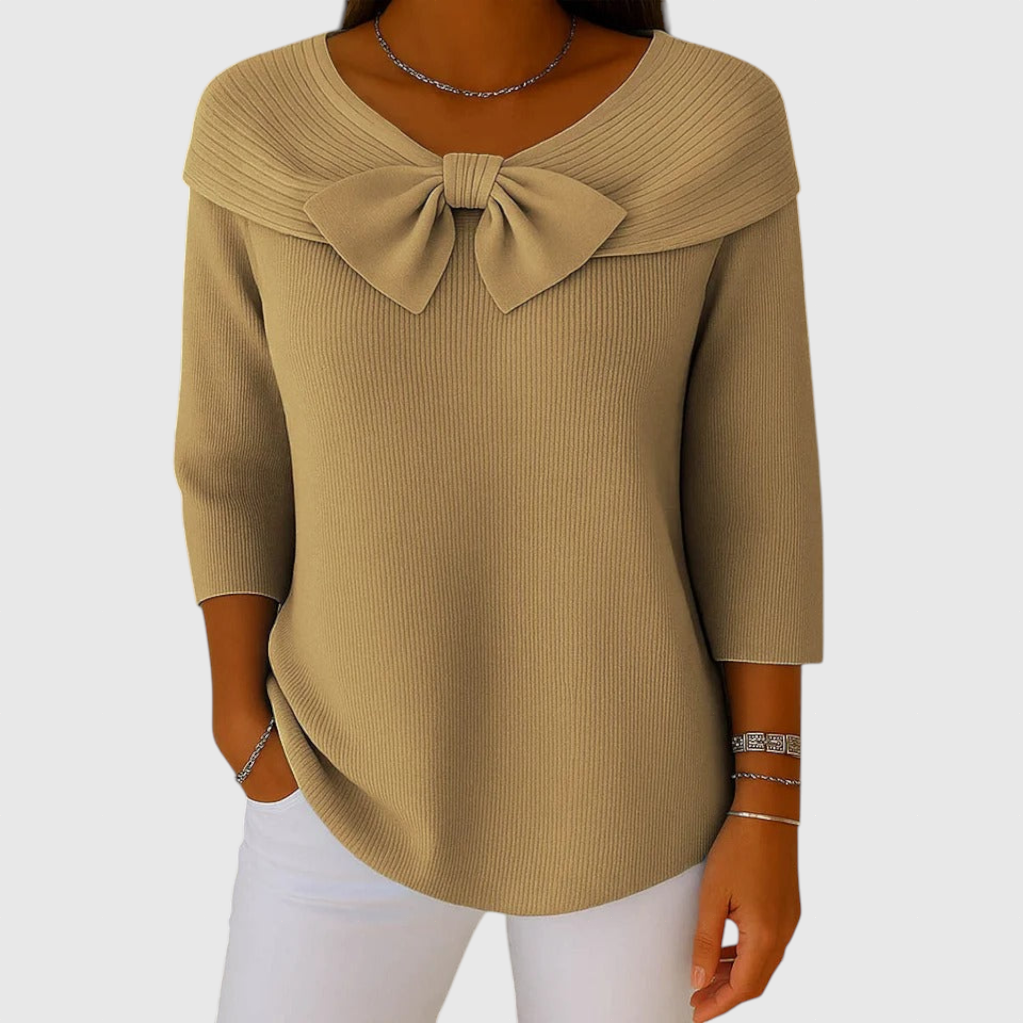 Serenna – Dámsky pulóver s mašľou a okrúhlym výstrihom