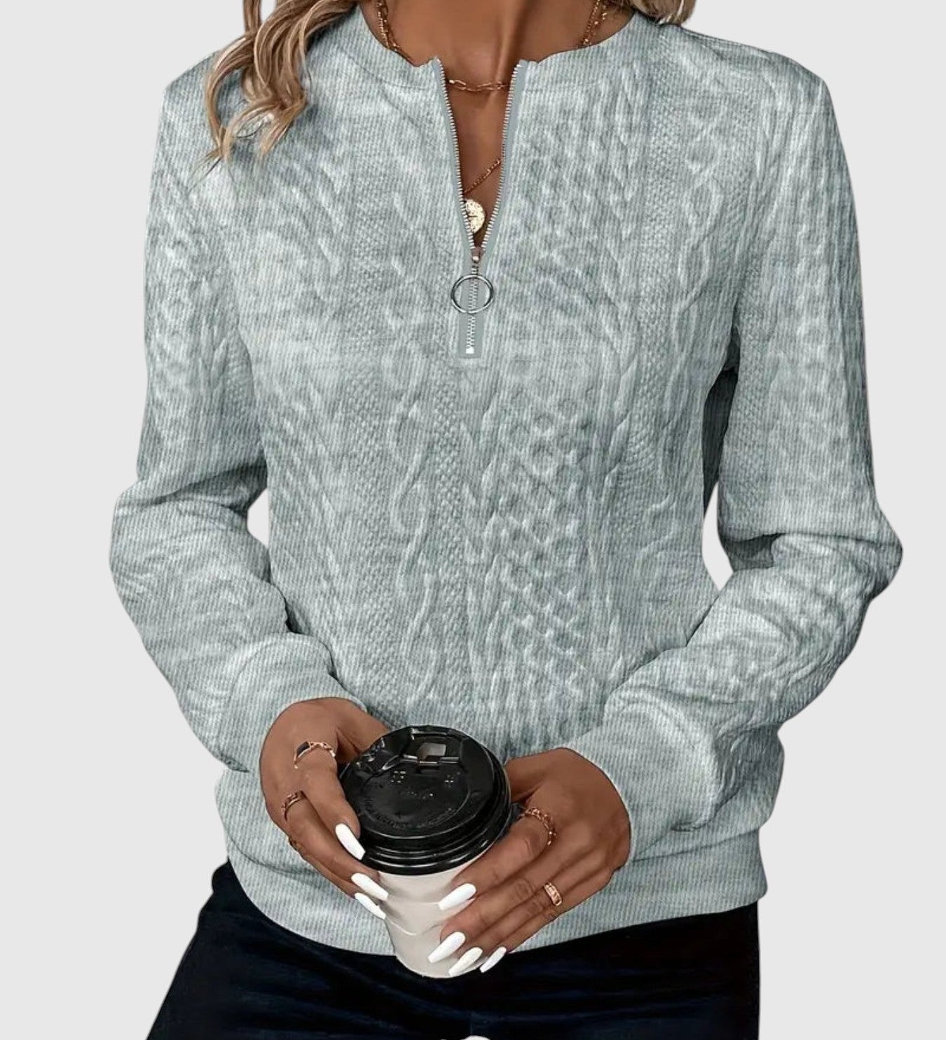 Amalie - Pletený pulóver s pleteným dizajnom na zips