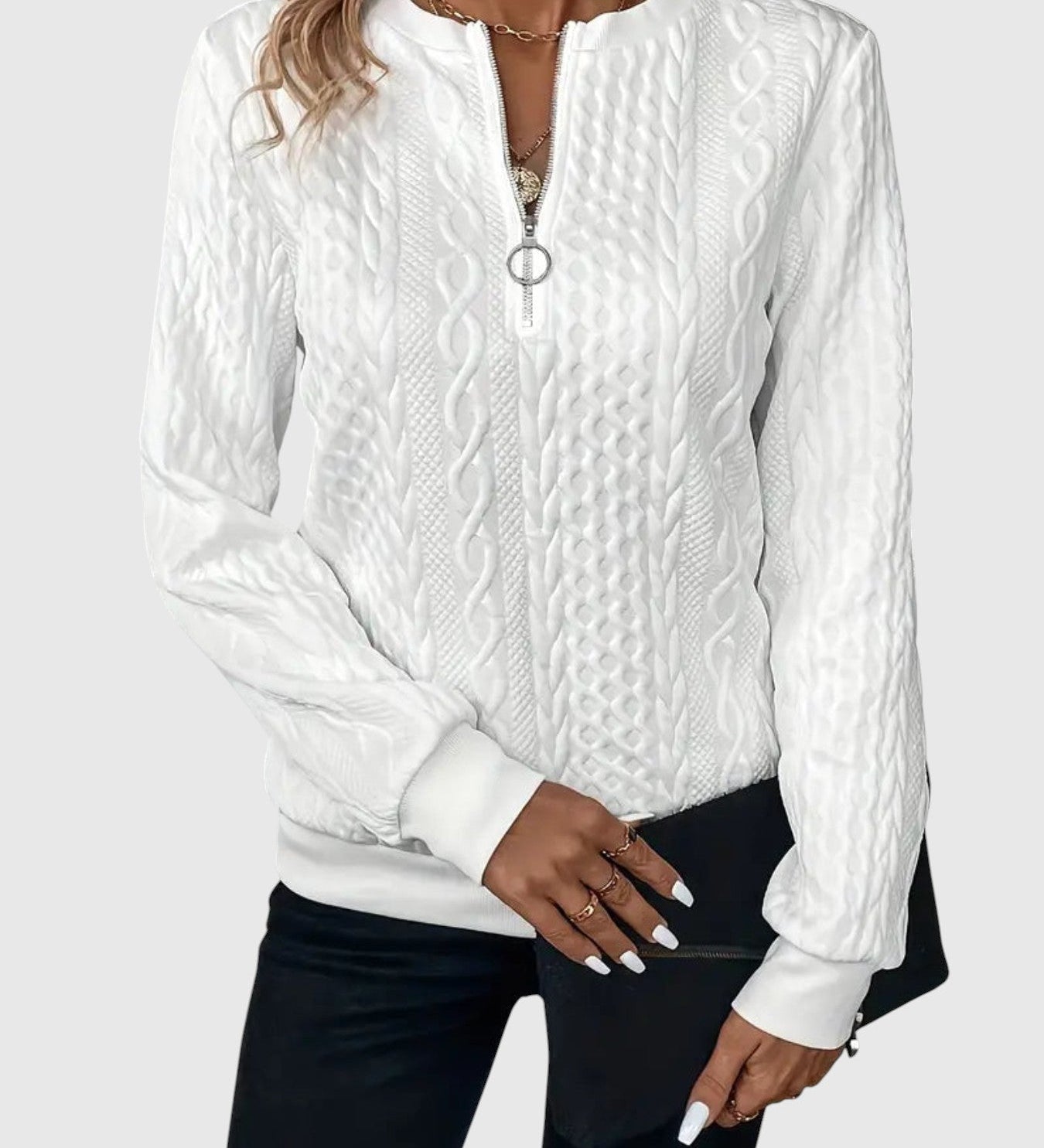 Amalie - Pletený pulóver s pleteným dizajnom na zips