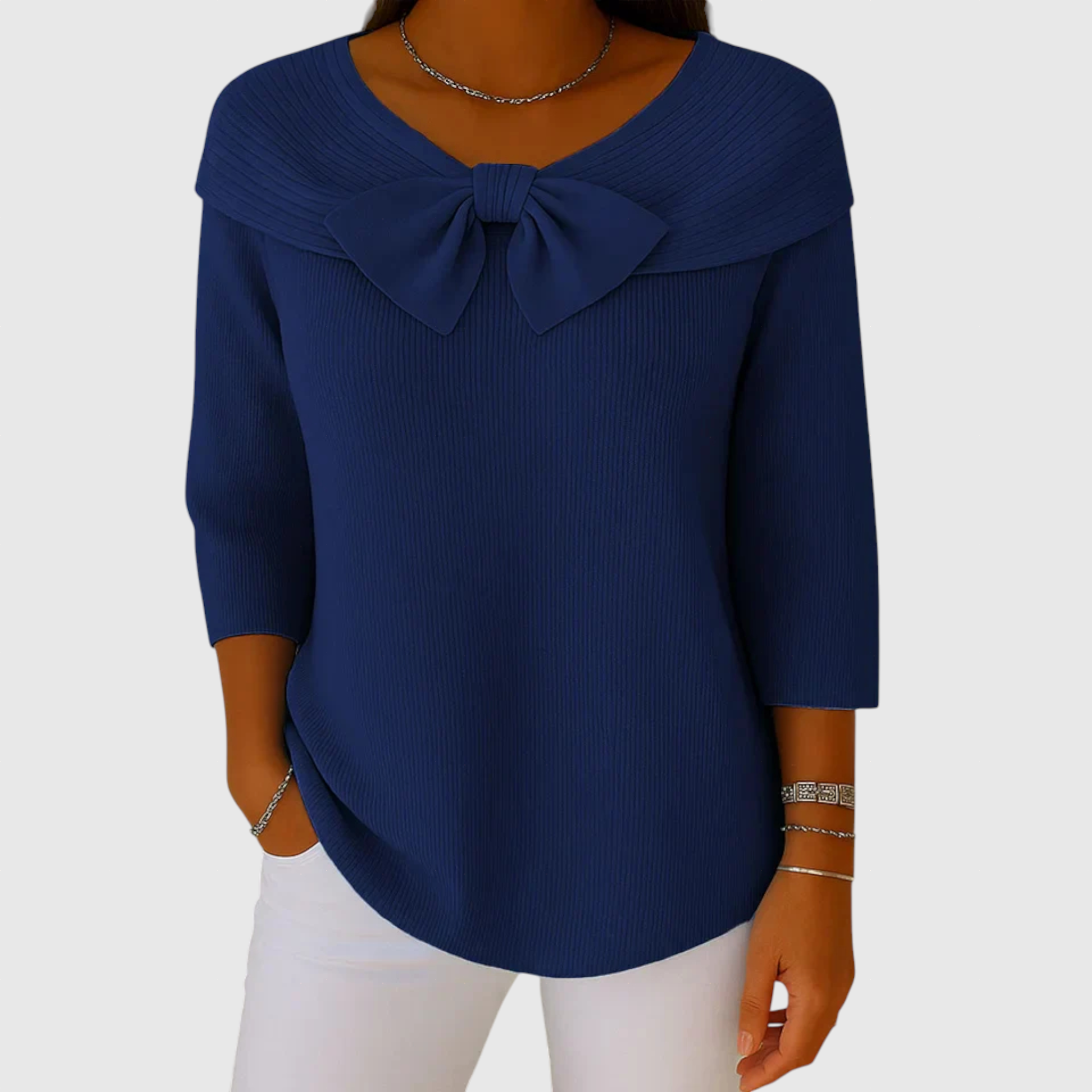 Serenna – Dámsky pulóver s mašľou a okrúhlym výstrihom