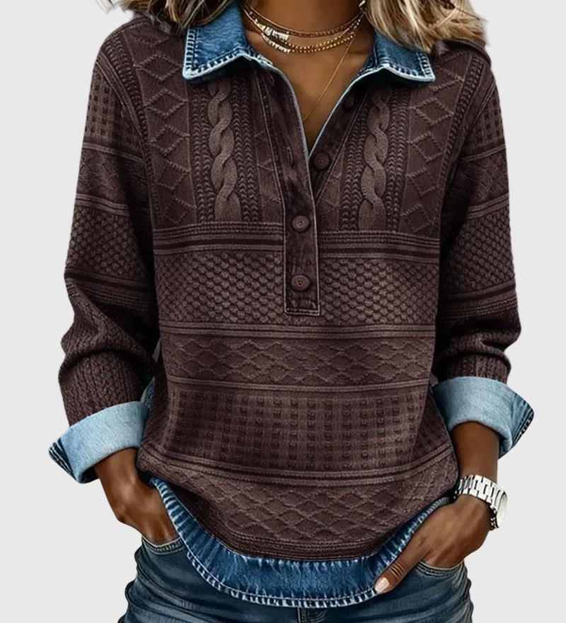 Dolores - Trendy Mikina s Polovičným Gombíkom a Golierom