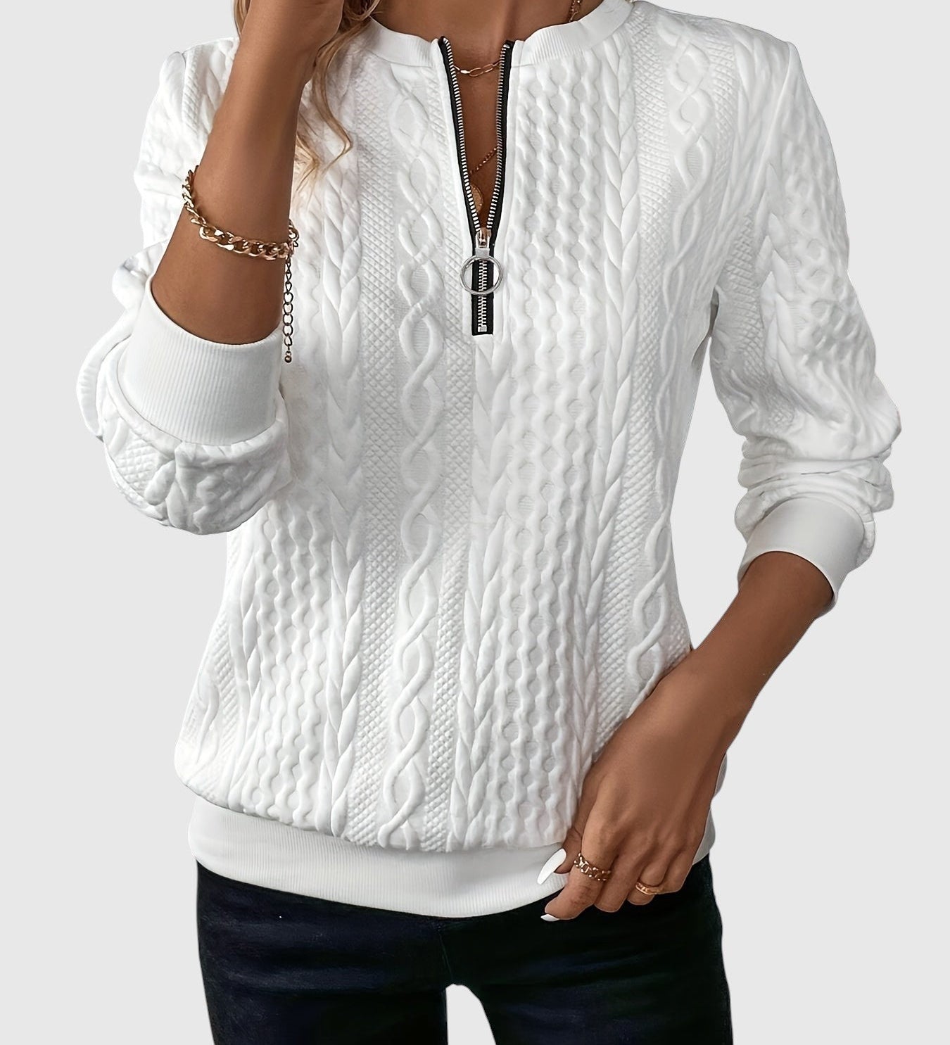 Amalie - Pletený pulóver s pleteným dizajnom na zips