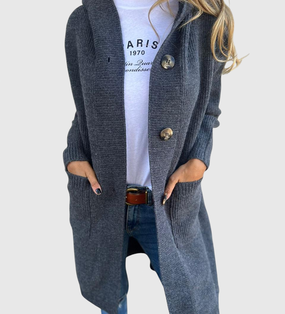 Gizel – Dlhý pletený kabát s kapucňou