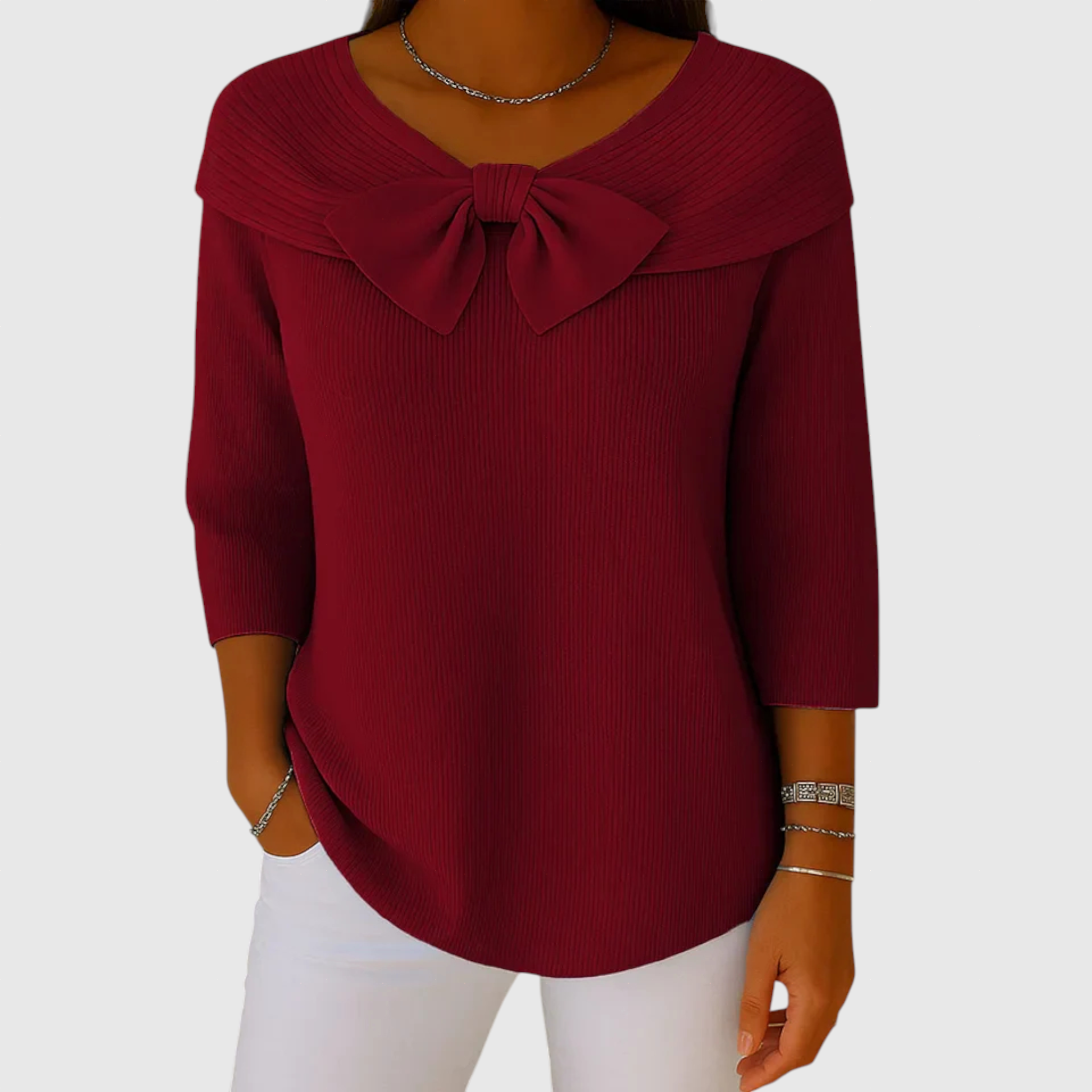 Serenna – Dámsky pulóver s mašľou a okrúhlym výstrihom