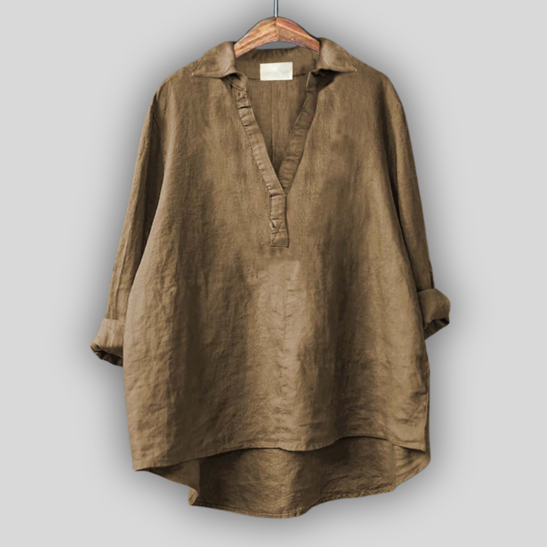 Biela ľanová blúzka s V-čkovým výstrihom