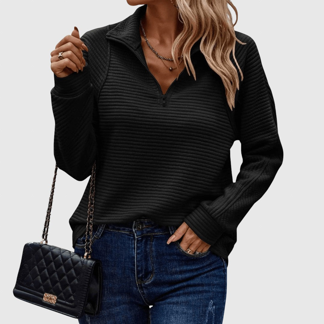 Lenka - Elegantný pulóver s polovičným zipsom