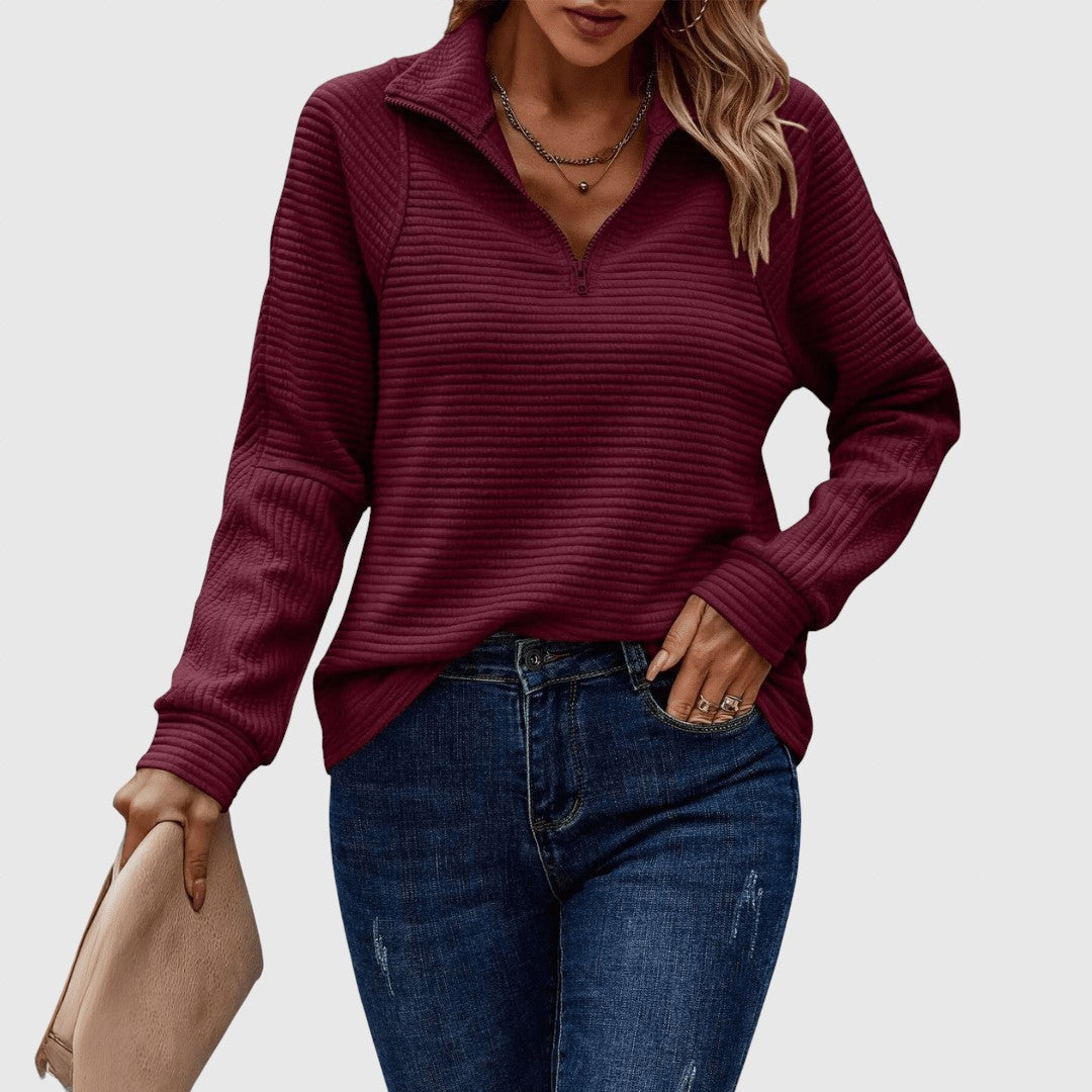 Lenka - Elegantný pulóver s polovičným zipsom