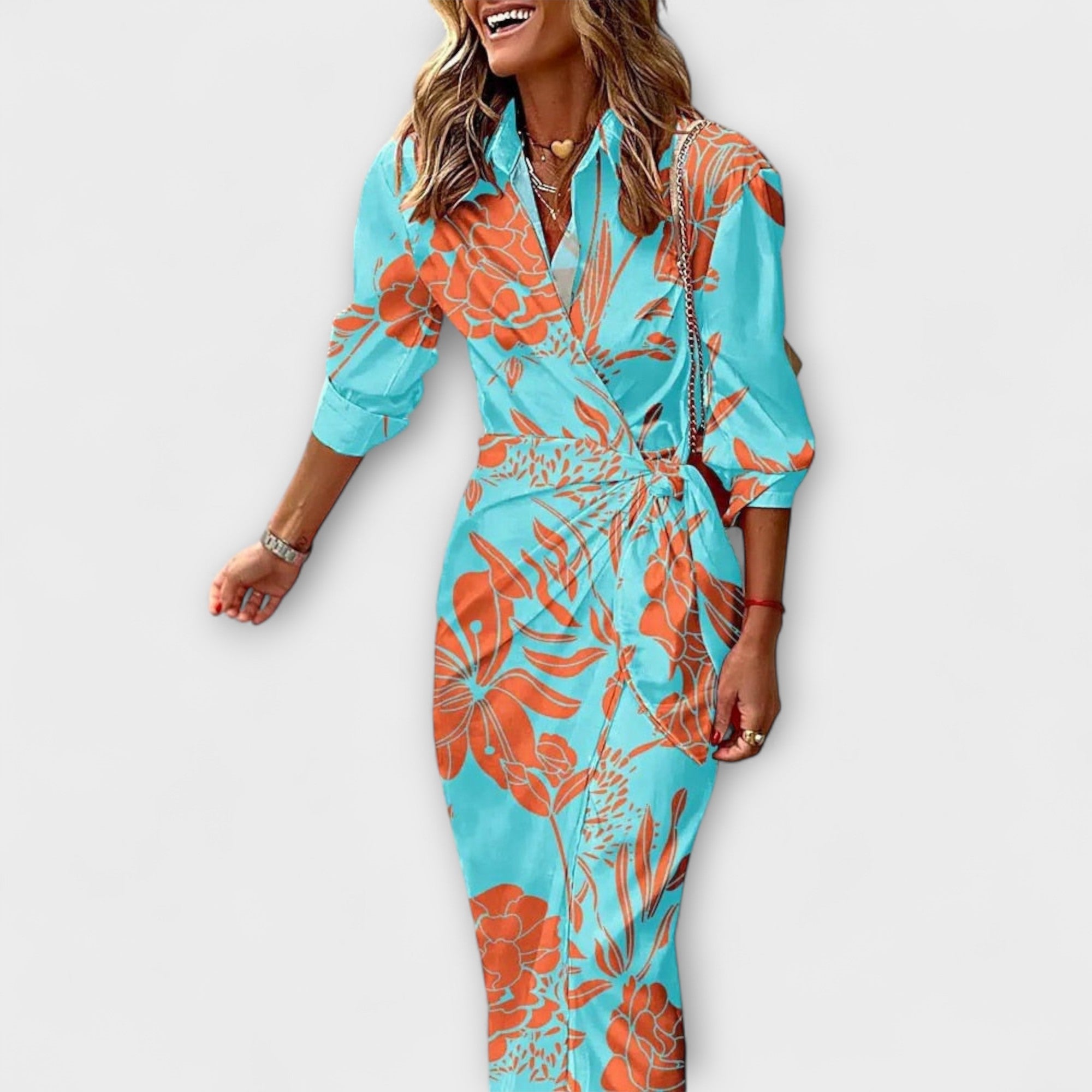 Klarisa - Pruhované Midi Košeľové Šaty