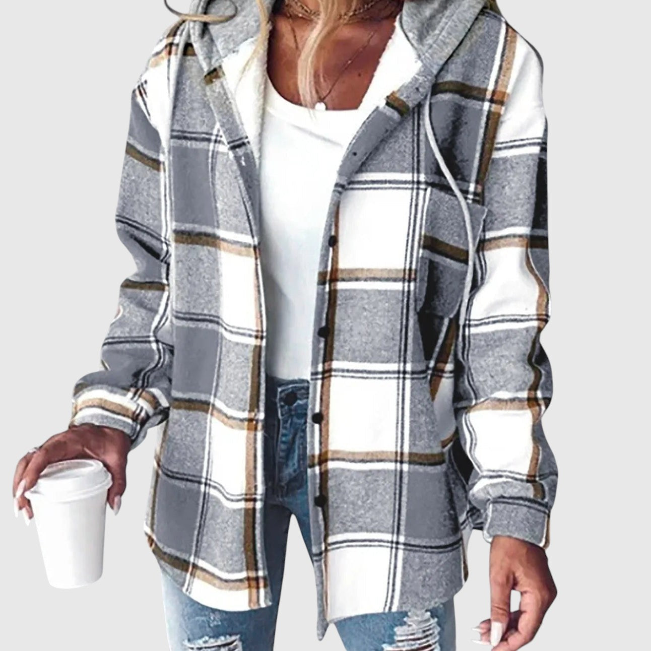 Maya – Károvaný každodenný kabát s kapucňou