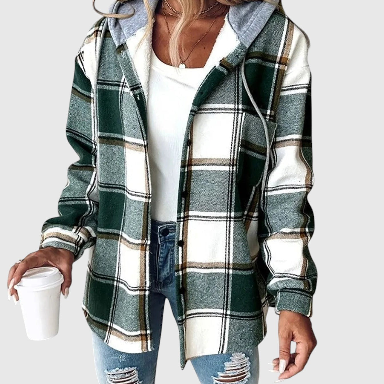 Maya – Károvaný každodenný kabát s kapucňou