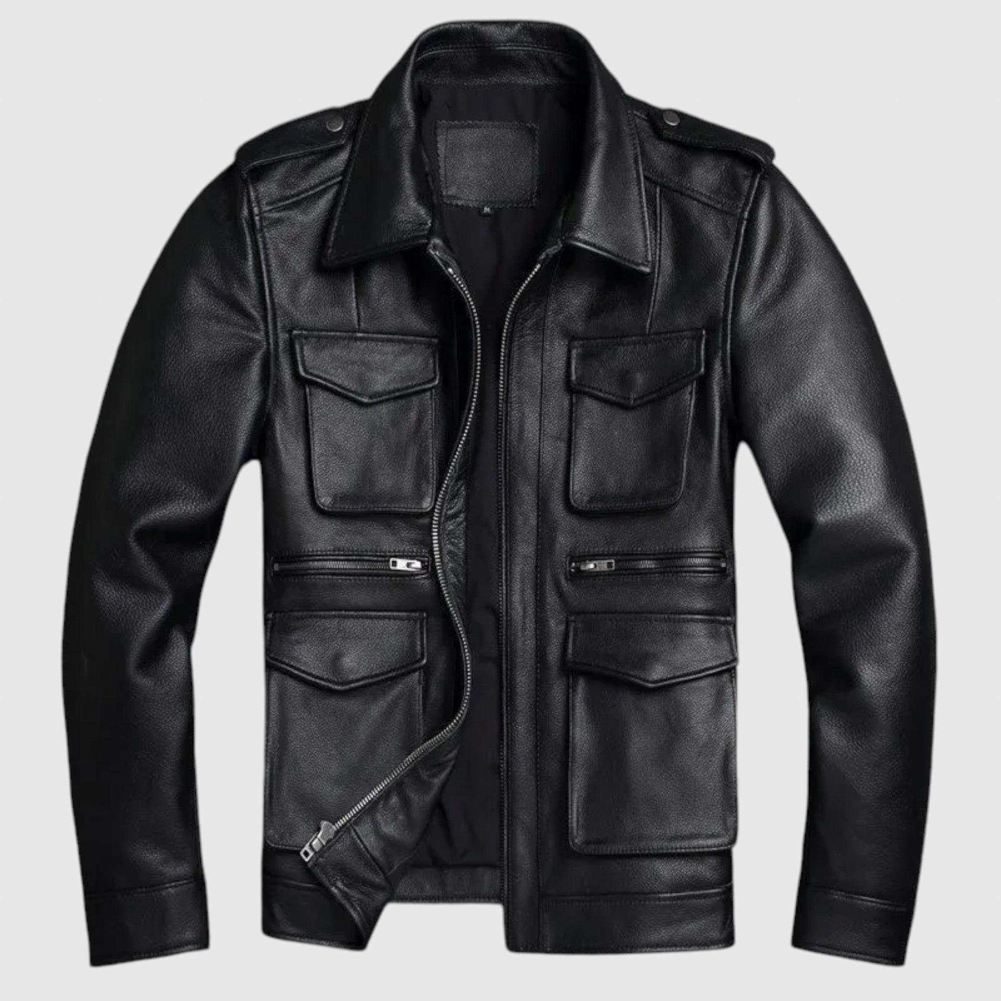 Pánska kožená bunda s vreckami