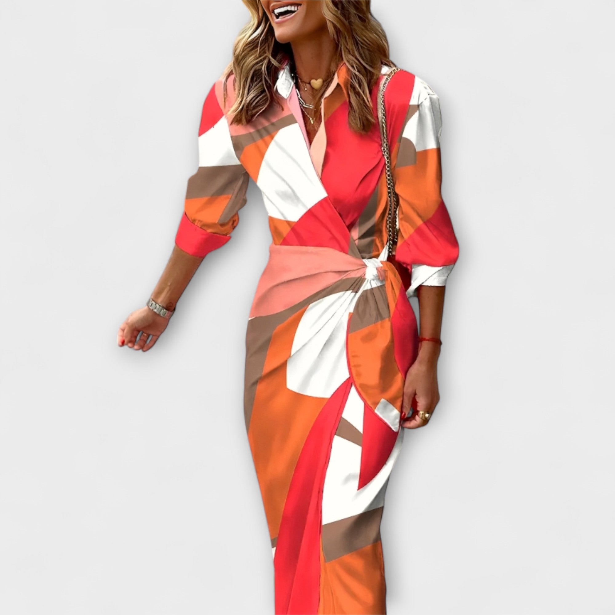 Klarisa - Pruhované Midi Košeľové Šaty