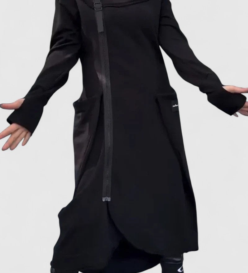 MARIE - Dlhý kabát s kapucňou a zipsom