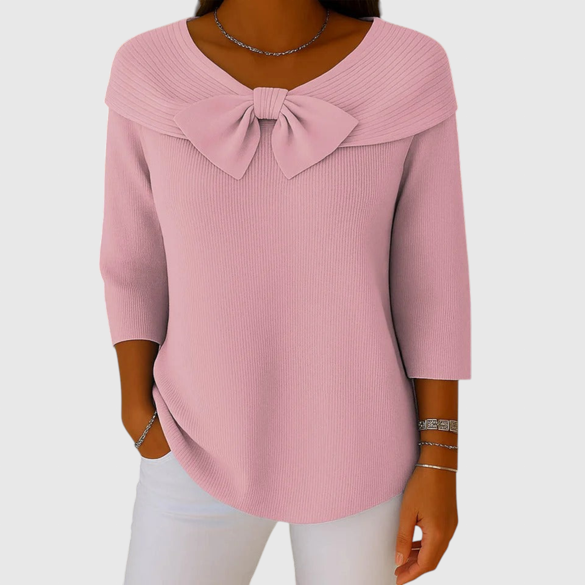 Serenna – Dámsky pulóver s mašľou a okrúhlym výstrihom