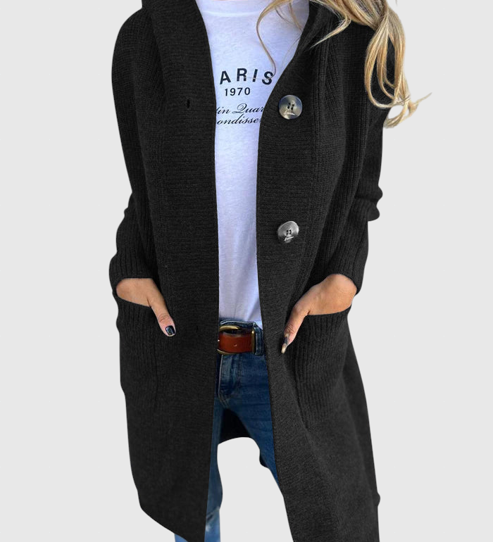 Gizel – Dlhý pletený kabát s kapucňou