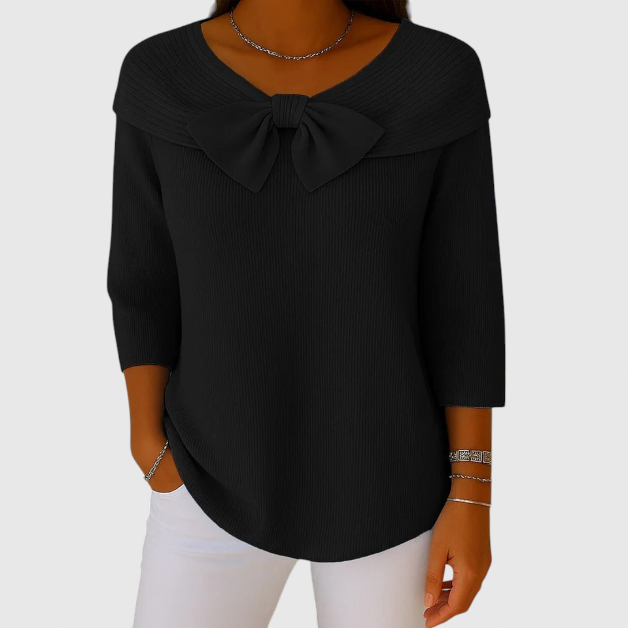 Serenna – Dámsky pulóver s mašľou a okrúhlym výstrihom