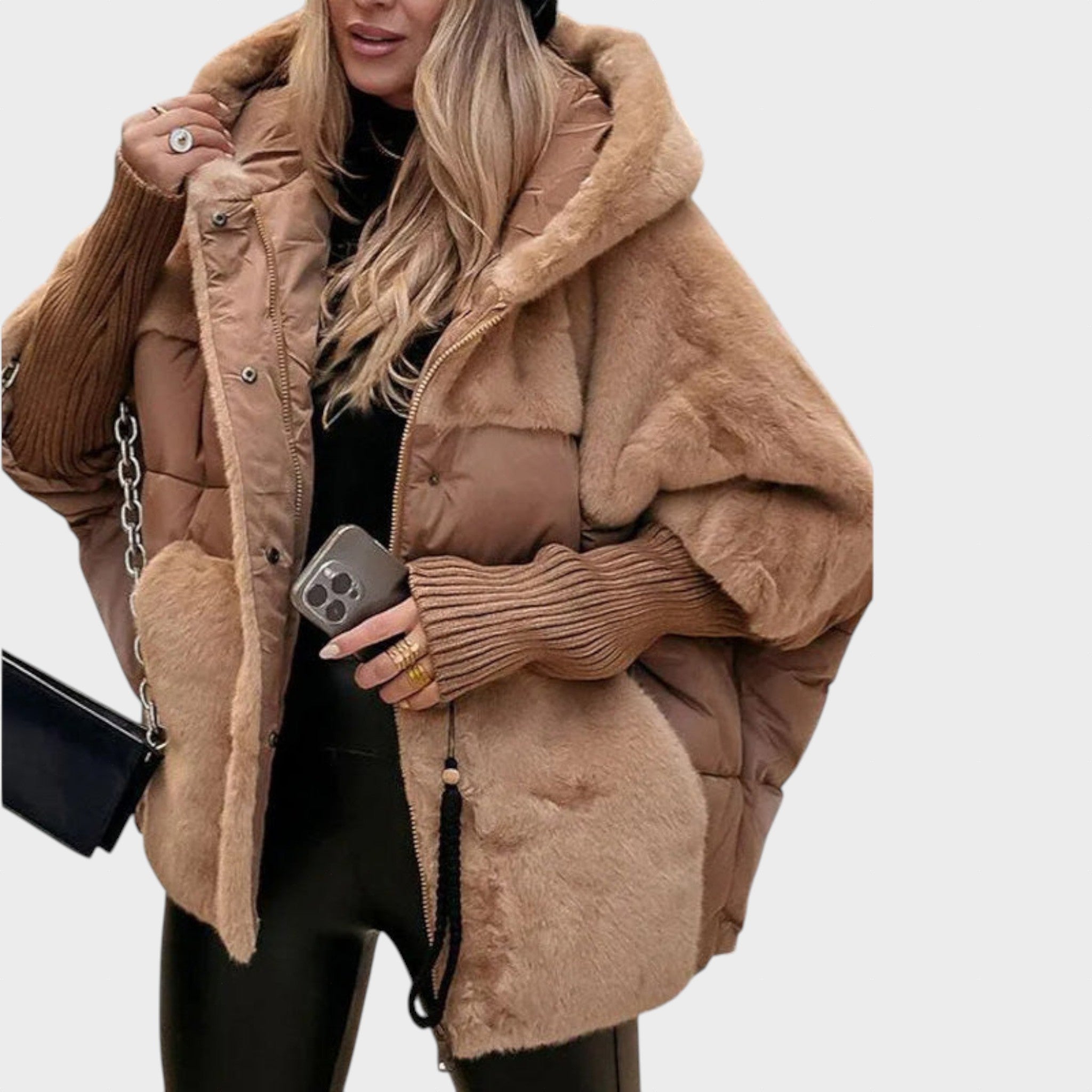 Eurelia – Kabát s Kapucňou z Umelého Kožušiny